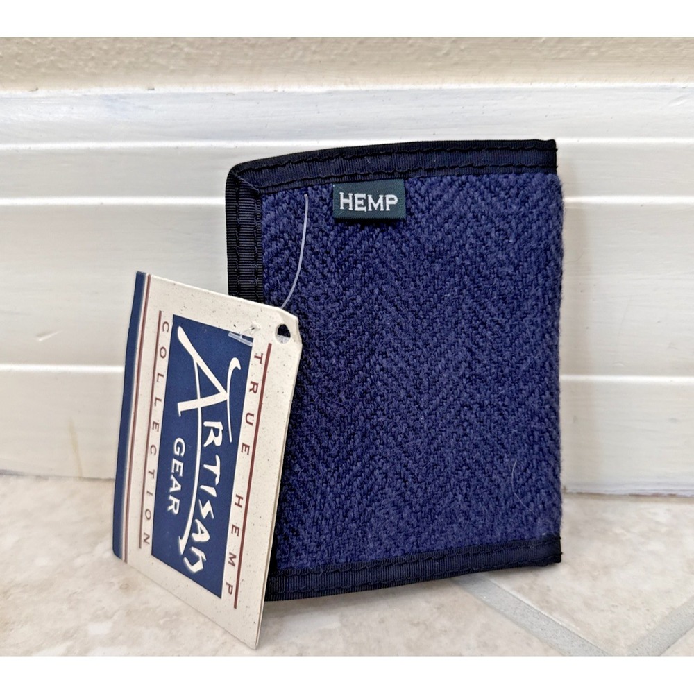 NWT Artisan Gear Hemp Blue Herringbone Wallet with Black Trim Zip Coin pocket